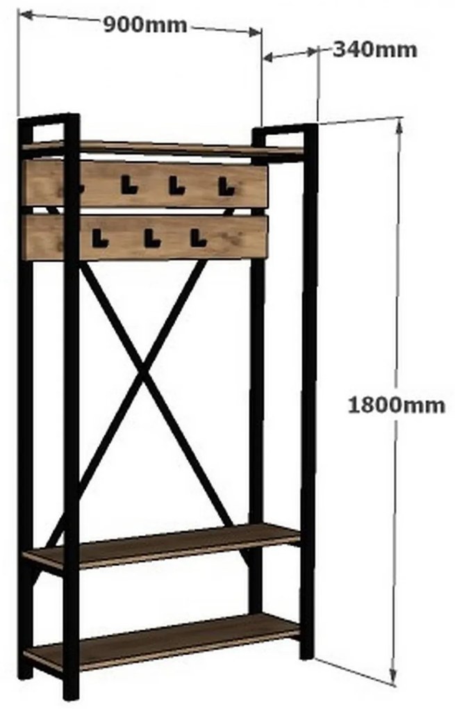 ΕΠΙΠΛΟ ΕΙΣΟΔΟΥ  NATURAL WOOD &amp; ΜΑΥΡΟ  90x34x180 εκ.