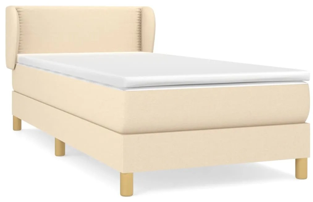 vidaXL Κρεβάτι Boxspring με Στρώμα Κρεμ 90x190 εκ.Υφασμάτινο