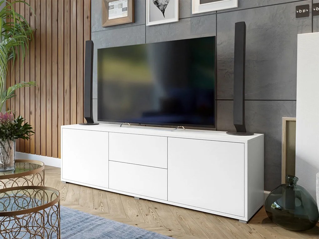 Τραπέζι Tv Miami A111, Άσπρο, Ο αριθμός των θυρών: 2, Αριθμός συρταριών: 2, 141x50x41cm, 36 kg | Epipla1.gr