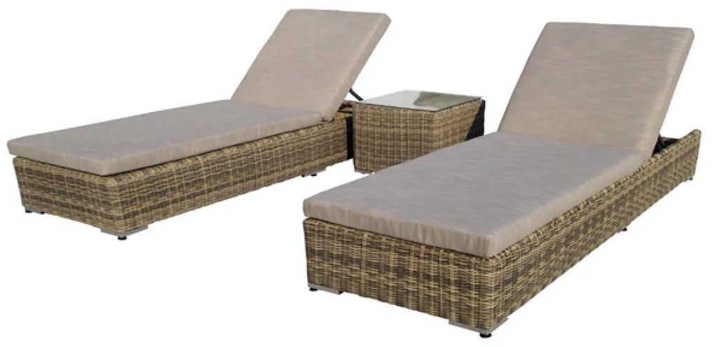 ΣΕΤ ΞΑΠΛΩΣΤΡΕΣ WICKER-RATTAN ALETTA 5071 G + ALETTA 5072 G (Μήκος: 200 Βάθος: 66 Ύψος: 31) + τραπεζακι 45x45x45