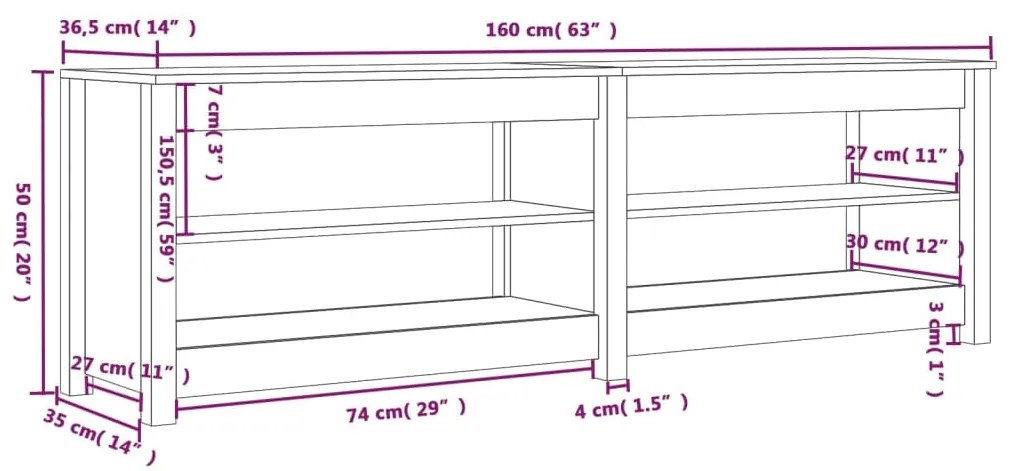 ΠΑΠΟΥΤΣΟΘΗΚΗ ΛΕΥΚΗ 160 X 36,5 X 50 ΕΚ. ΑΠΟ ΜΑΣΙΦ ΞΥΛΟ ΠΕΥΚΟΥ 821725