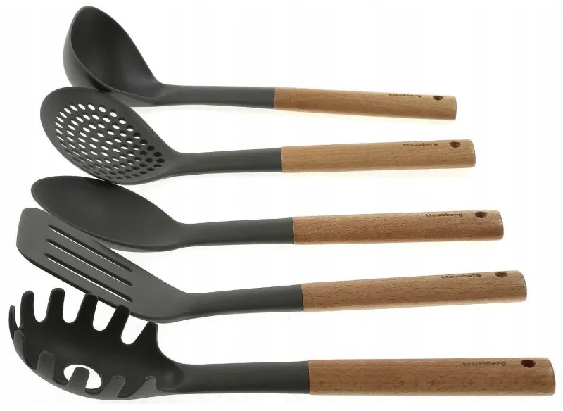 Σετ μαγειρικών σκευών Klausberg KB 7511, 5 μέρη, οξιά και νάιλον, γκρι