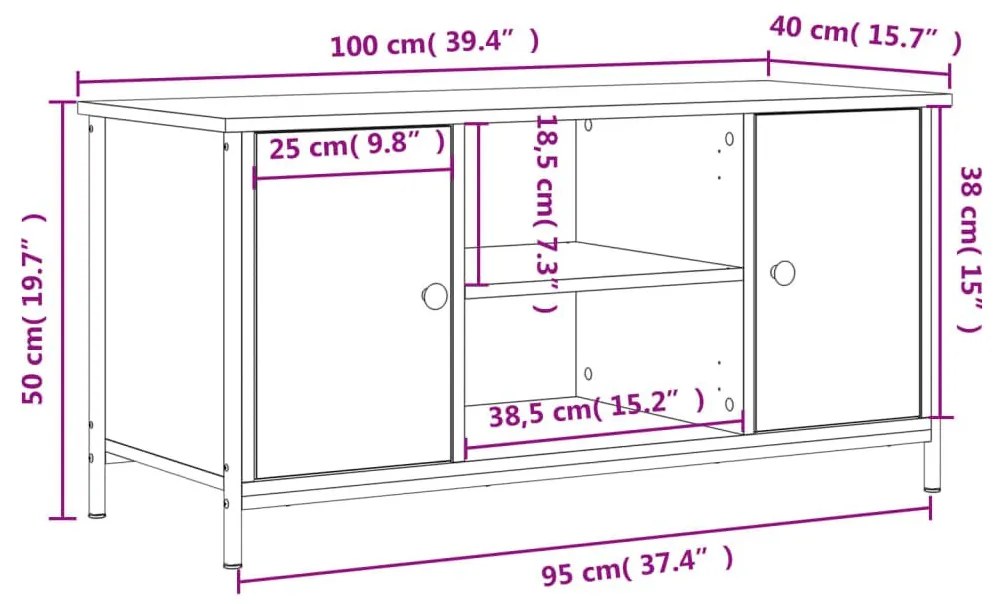 Έπιπλο Τηλεόρασης Sonoma Δρυς 100x40x50 εκ. Επεξ. Ξύλο - Καφέ