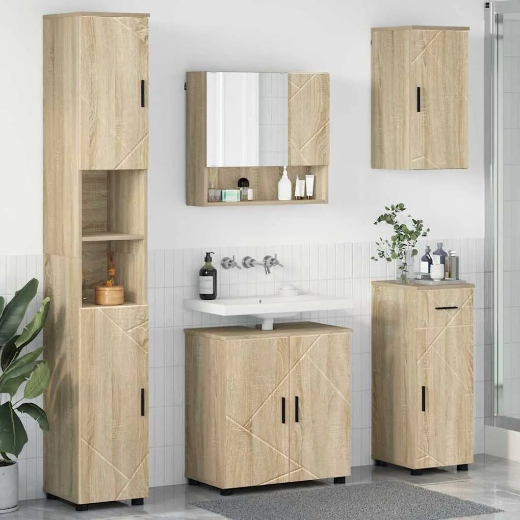vidaXL Σετ Επίπλων Μπάνιου με πόρτα 5 pcs Sonoma Δρυς 61 x 35 x 64 εκ.
