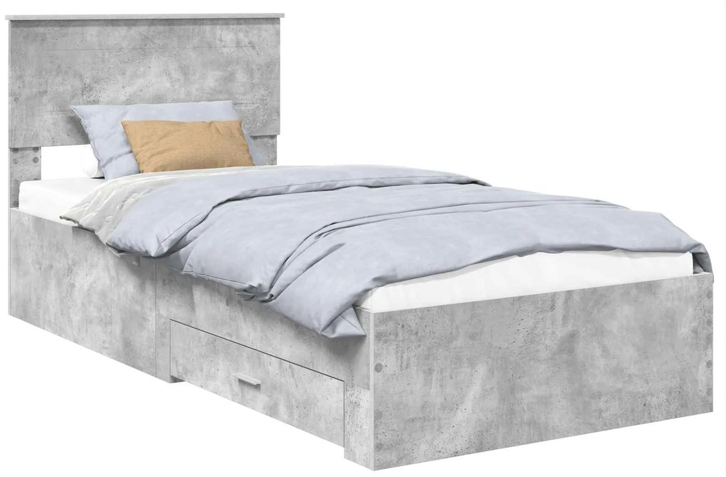 vidaXL Σκελετός Κρεβατιού Γκρι Σκυρόδεμα και Ασημί 75 x 190 cm