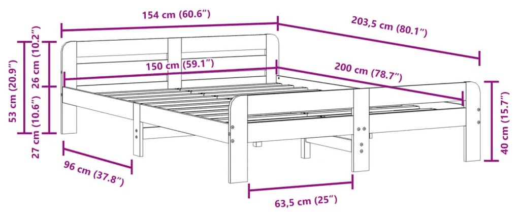 ΣΚΕΛΕΤΟΣ ΚΡΕΒΑΤΙΟΥ ΧΩΡΙΣ ΣΤΡΩΜΑ 150X200 ΕΚ ΜΑΣΙΦ ΞΥΛΟ ΠΕΥΚΟΥ 855469