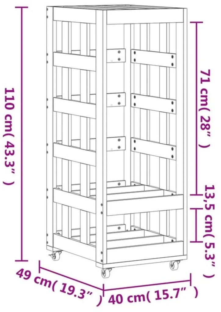 Ξυλοθήκη με Τροχούς Λευκή 40x49x110 εκ. από Μασίφ Ξύλο Πεύκου - Λευκό