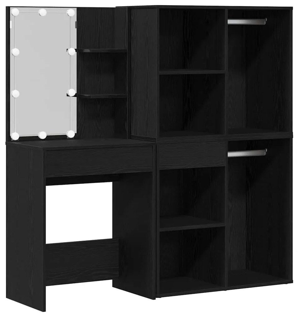 vidaXL Ξύλινο Τραπέζι Μακιγιάζ με LED Μαύρη δρυς 140 x 40 x 140 εκ