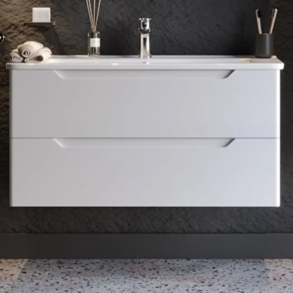 Έπιπλο Μπάνιου Πάγκος Με Νιπτήρα Perla 100 S3BPERL100W 105x46x53cm White Πορσελάνη,Mdf