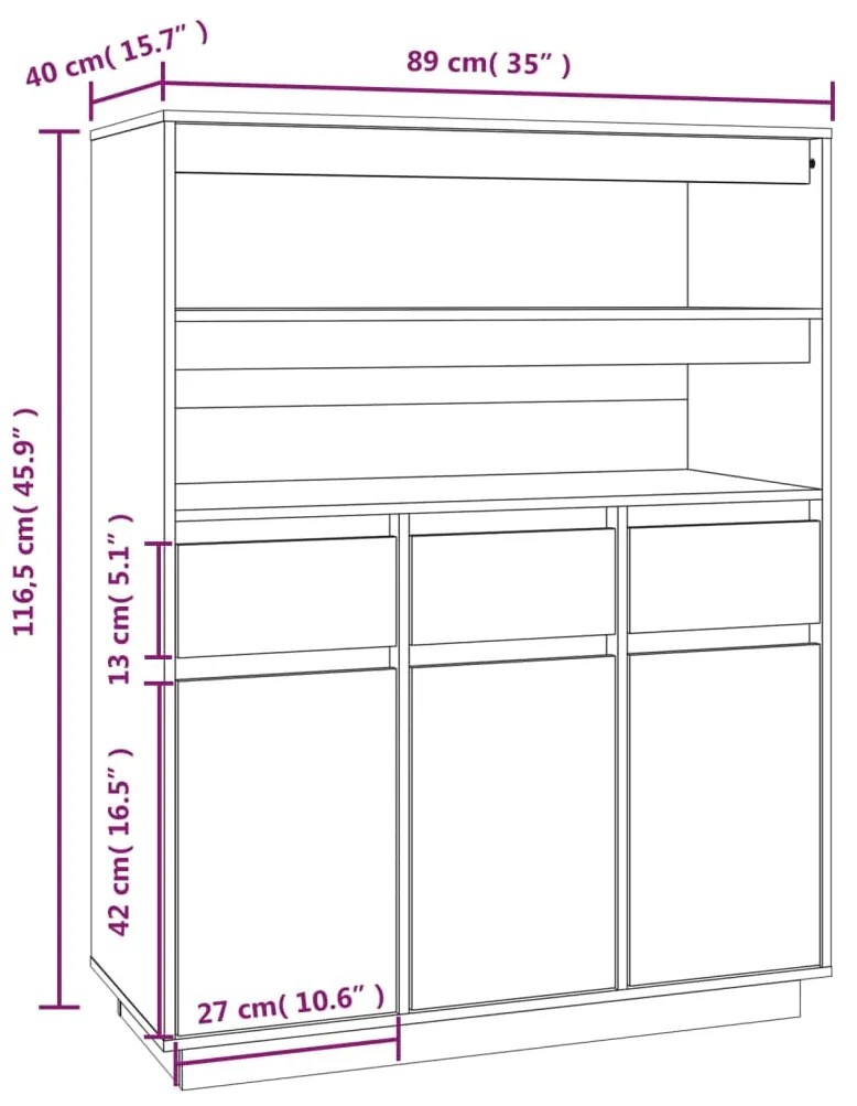 Ντουλάπι Ψηλό Γκρι 89x40x116,5 εκ. από Μασίφ Ξύλο Πεύκου - Γκρι