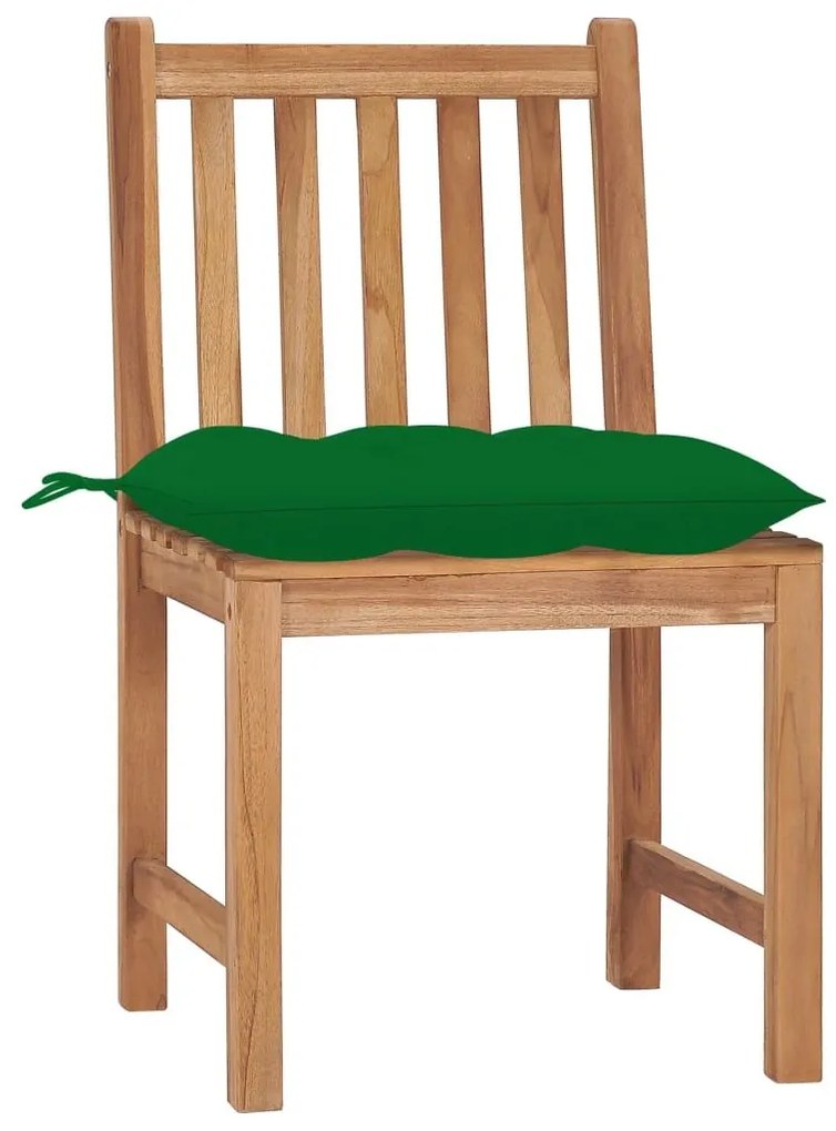 Καρέκλες Κήπου 4 τεμ. από Μασίφ Ξύλο Teak με Μαξιλάρια - Πράσινο