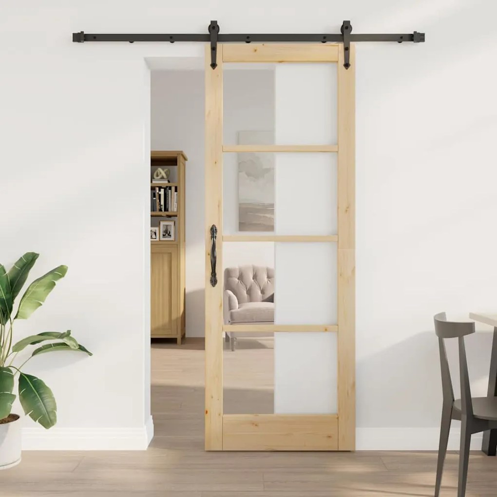 vidaXL Ολισθητή Πόρτα Καφέ 78 x 211 εκ Ξύλο και μέταλλο