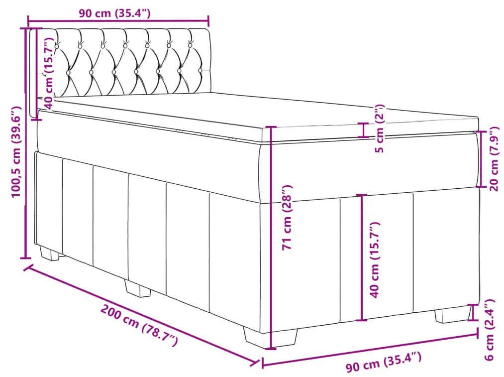 Κρεβάτι Boxspring με Στρώμα Σκούρο Γκρι 90x200 εκ. Υφασμάτινο - Γκρι