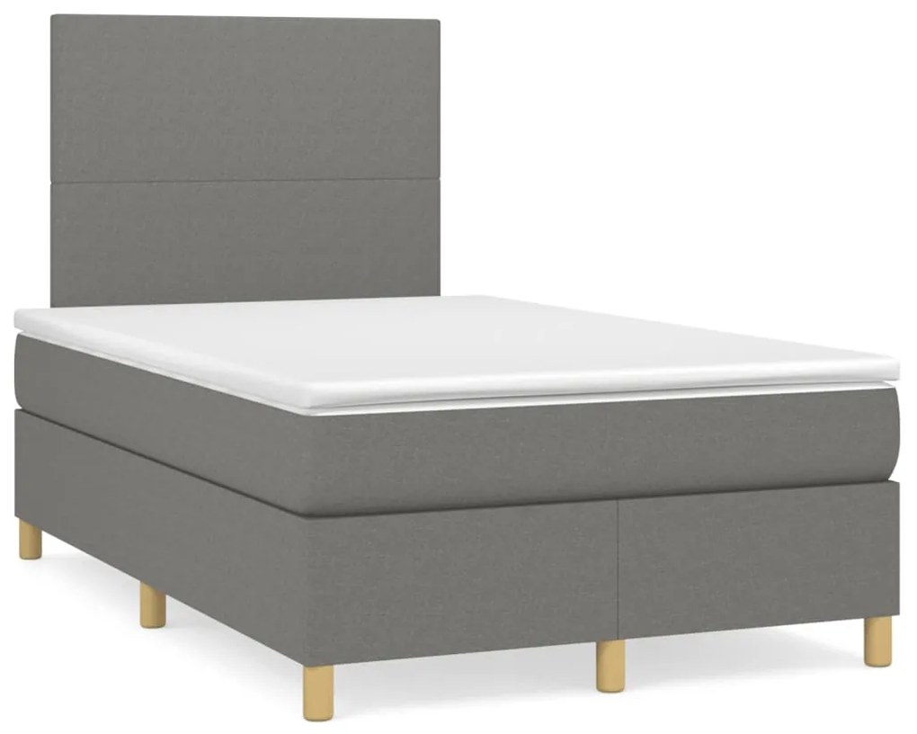 Κρεβάτι Boxspring με Στρώμα Σκούρο Γκρι 120x190 εκ Υφασμάτινο