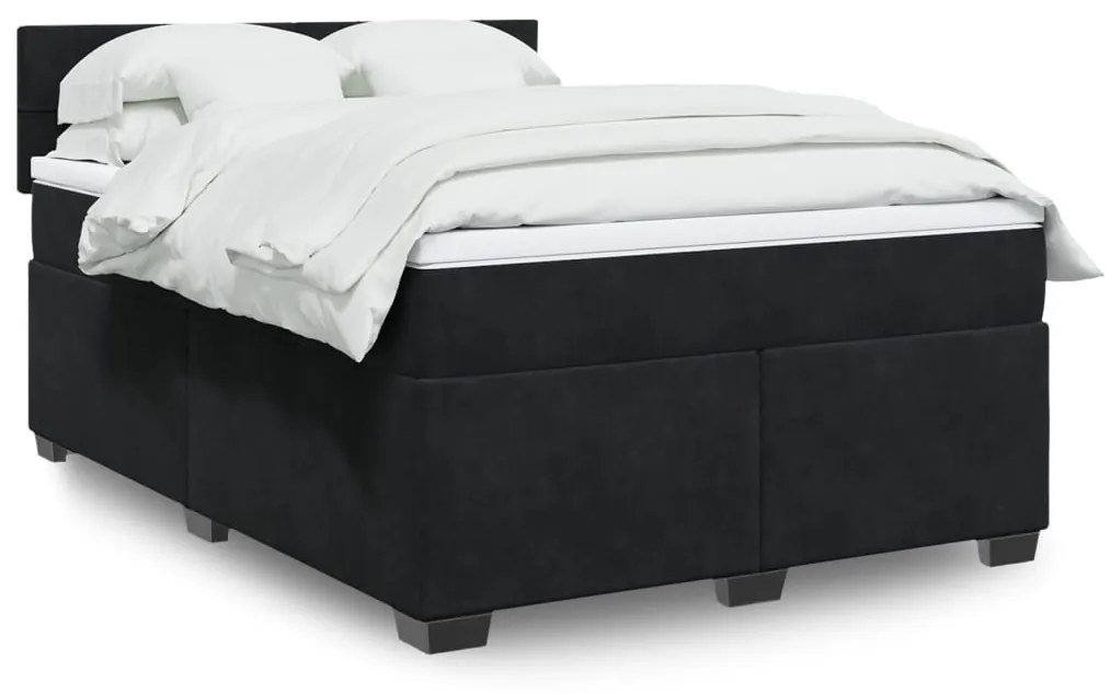 vidaXL Κρεβάτι Boxspring με Στρώμα Μαύρο 140x190 εκ. Βελούδινο