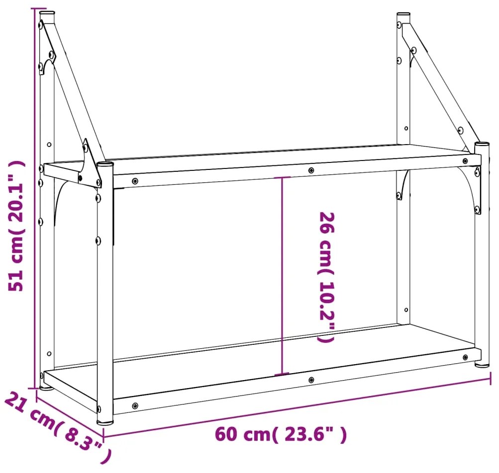 Ραφιέρα Τοίχου με 2 Ράφια Sonoma Δρυς 60x21x51 εκ Επεξεργ. Ξύλο - Καφέ