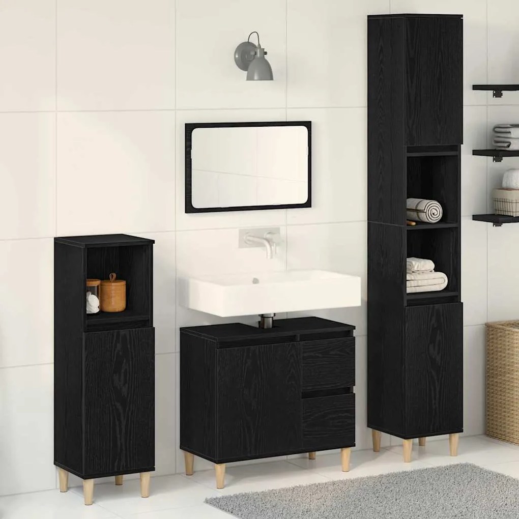 vidaXL Σετ Επίπλων Μπάνιου με συρτάρι 3 pcs Μαύρο 30 x 30 x 180 cm