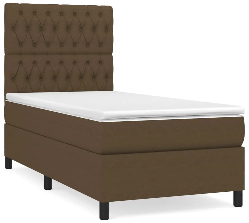 Κρεβάτι Boxspring με Στρώμα Σκούρο Καφέ 90x190 εκ. Υφασμάτινο - Καφέ