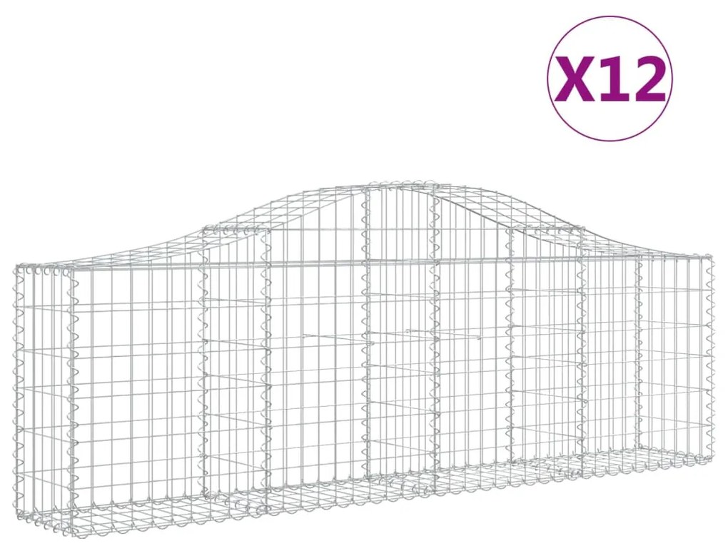 vidaXL Συρματοκιβώτια Τοξωτά 12 τεμ. 200x30x60/80 εκ. Γαλβαν. Ατσάλι