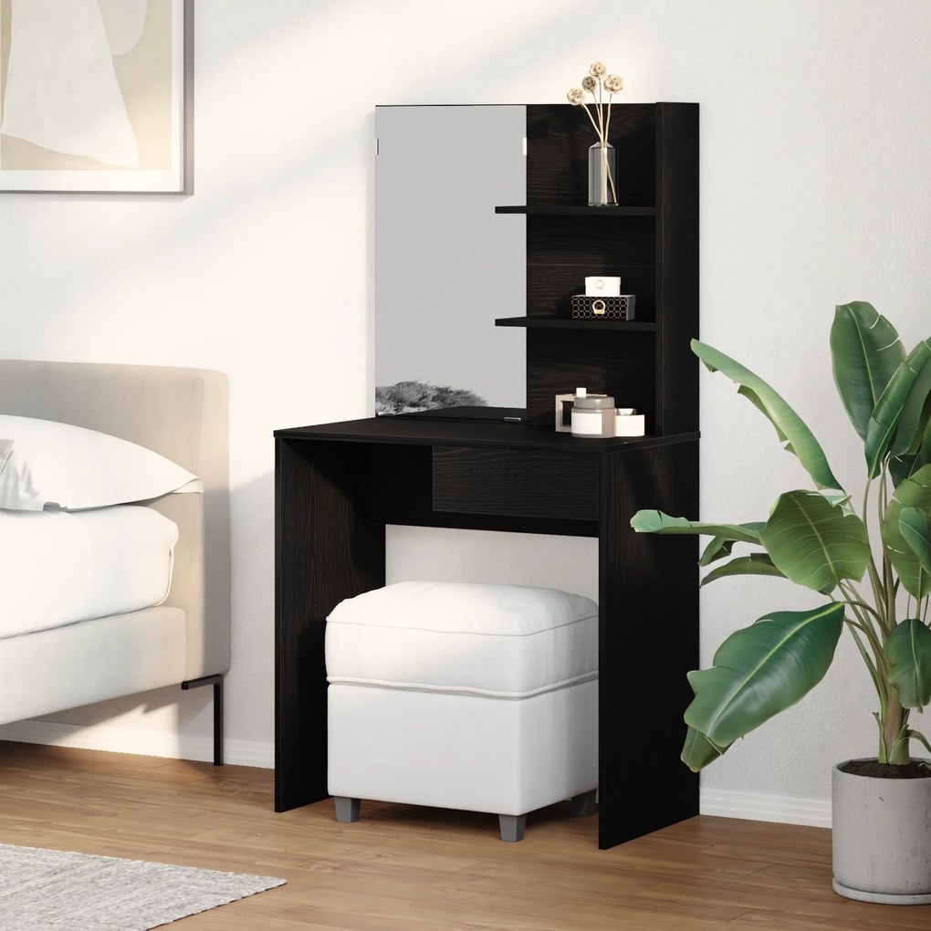 vidaXL Μαύρο Τραπέζι Μακιγιάζ με Καθρέπτη - 74.5 x 40 x 141 εκ