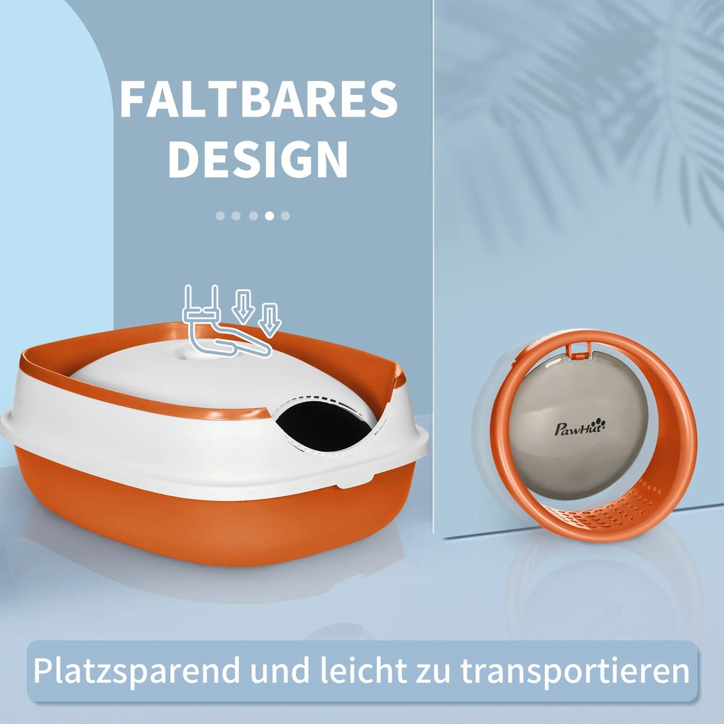 PawHut Γάτα Τουαλέτα, με Καπάκι και Φτυάρι, για Γάτες έως 5 kg, 52x41x38 cm, Λευκό/Πορτοκαλί