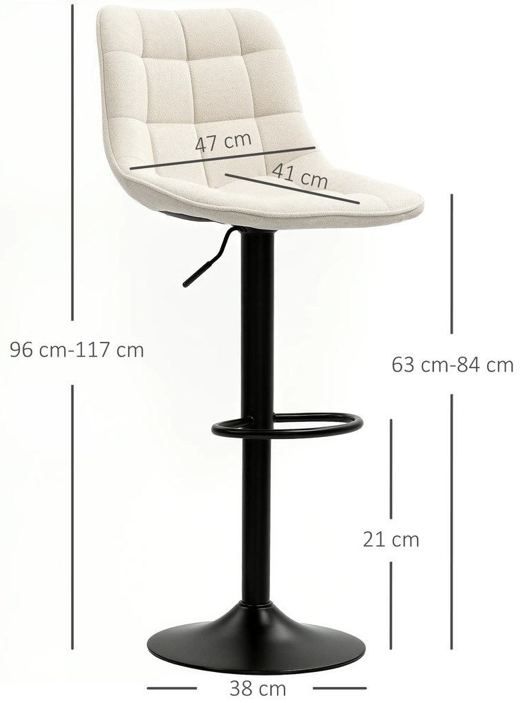 HOMCOM Μοντέρνο σκαμπό μπαρ, Σετ 2 περιστρεφόμενων σκαμπό μπαρ με πλάτη, ρυθμιζόμενο ύψος, με υποπόδιο, μπεζ