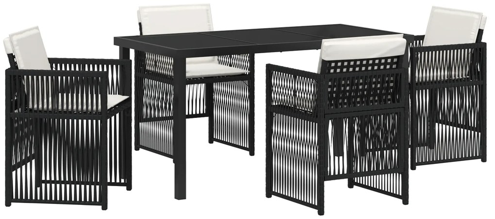vidaXL Σετ Τραπεζαρίας 5 Τεμαχίων με Μαξιλάρια Μαύρο Πολυ Ράτταν