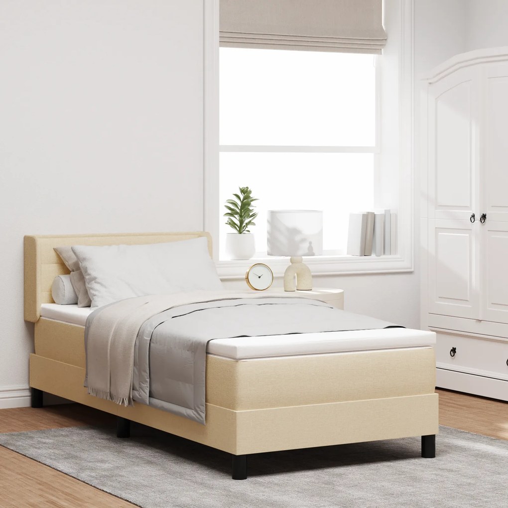 vidaXL Box Spring Bed με Ματράς Κρεμ 90x200 εκ. Υφάσματος