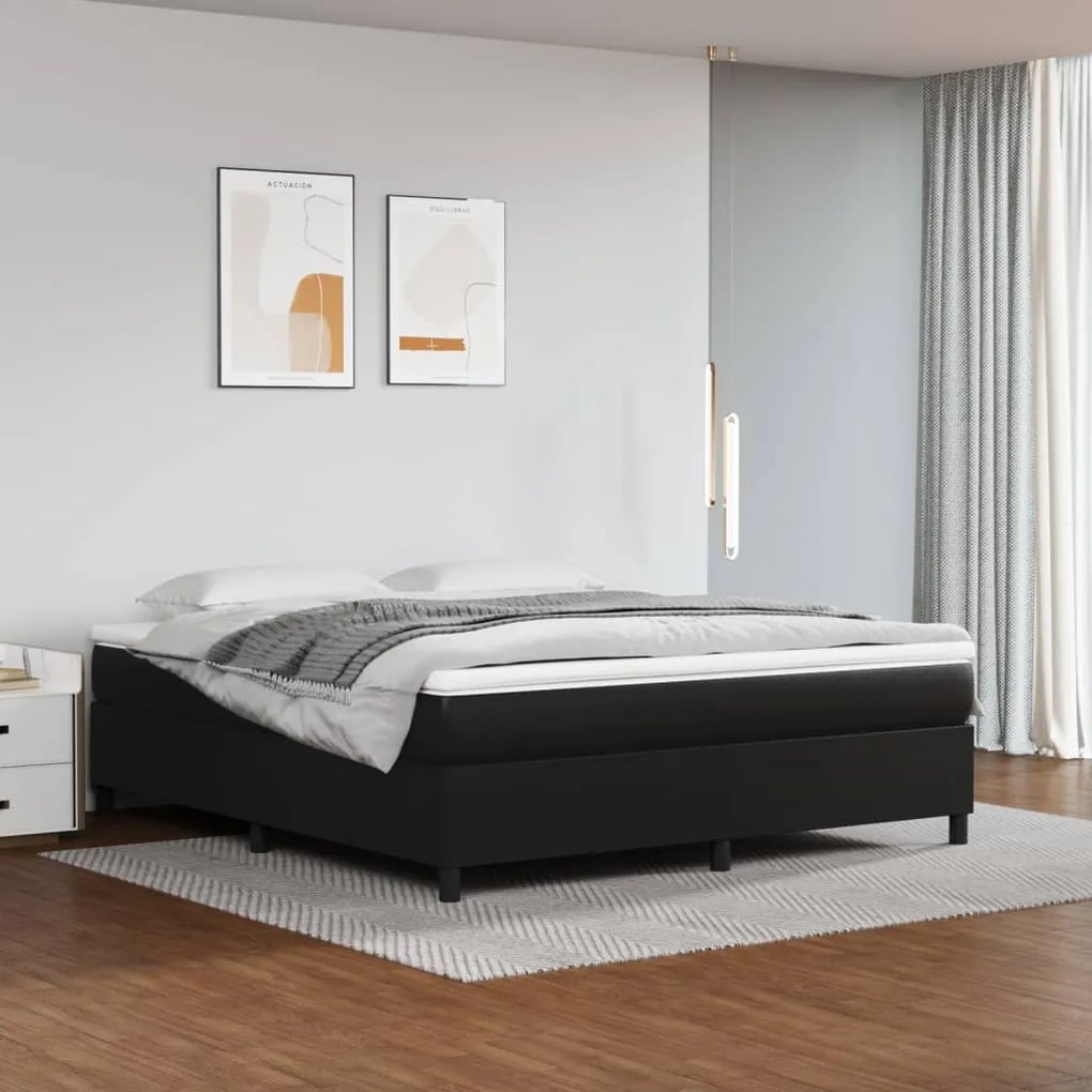 vidaXL Κρεβάτι Boxspring με Στρώμα Μαύρο 180x200εκ.από Συνθετικό Δέρμα