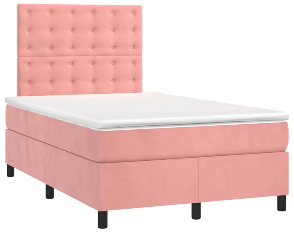 vidaXL Κρεβάτι Boxspring με Στρώμα Ροζ 120x200 εκ. Βελούδινο