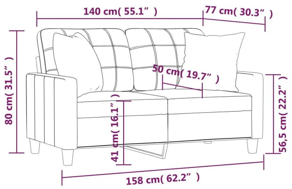 Καναπές Διθέσιος Γκρι 140εκ. Συνθετικό Δέρμα με Μαξιλάρια - Γκρι