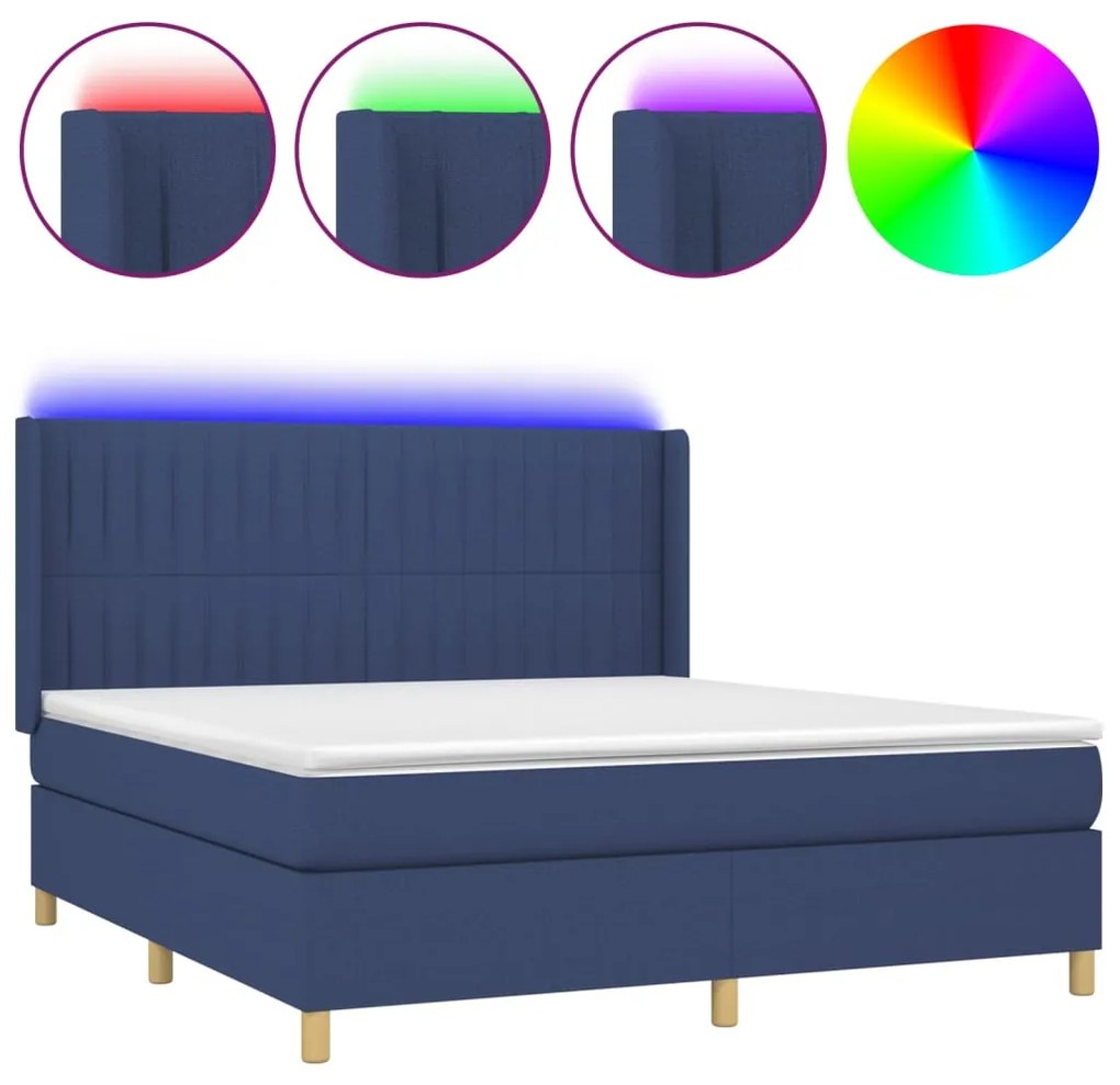 vidaXL Κρεβάτι Boxspring με Στρώμα & LED Μπλε 180x200 εκ. Υφασμάτινο