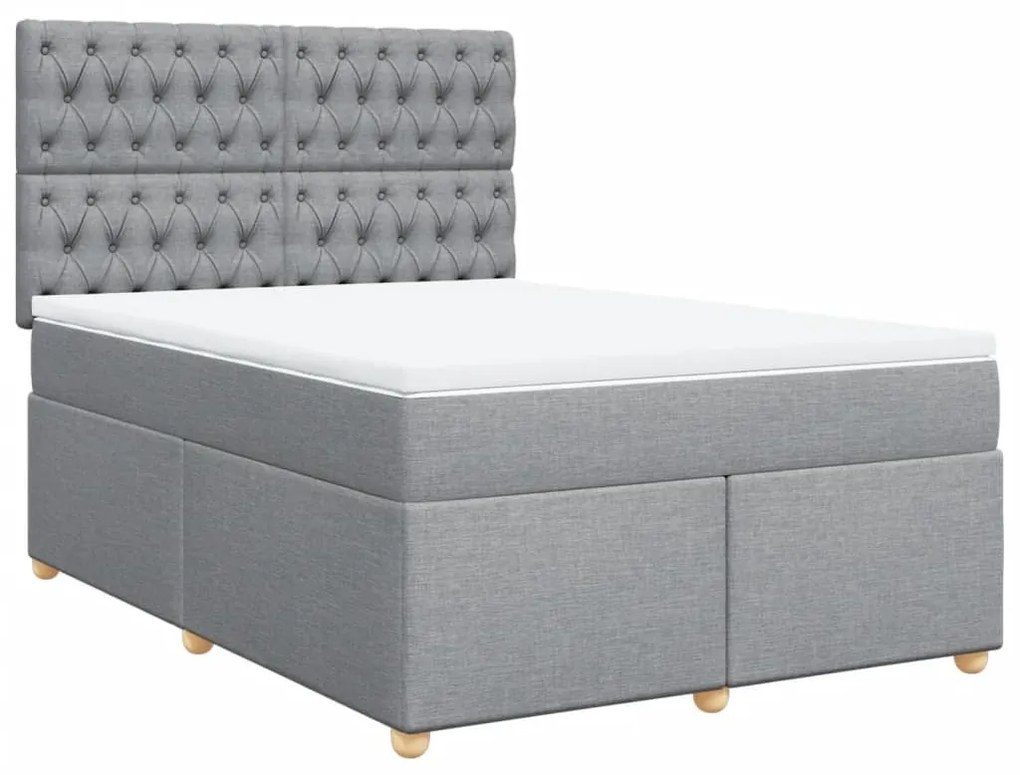 Κρεβάτι Boxspring με Στρώμα Ανοιχτό Γκρι 140x190 εκ. Υφασμάτινο - Γκρι