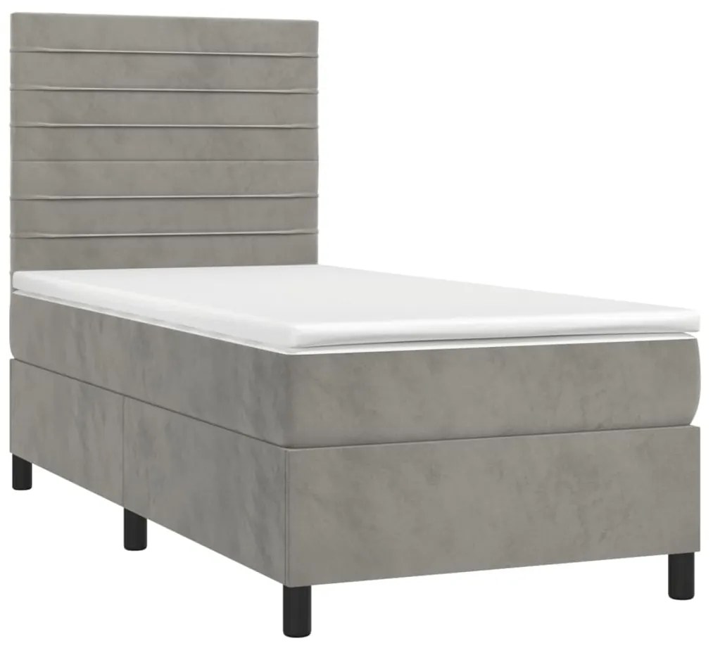 Κρεβάτι Boxspring με Στρώμα Ανοιχτό Γκρι 90x200 εκ. Βελούδινο - Γκρι