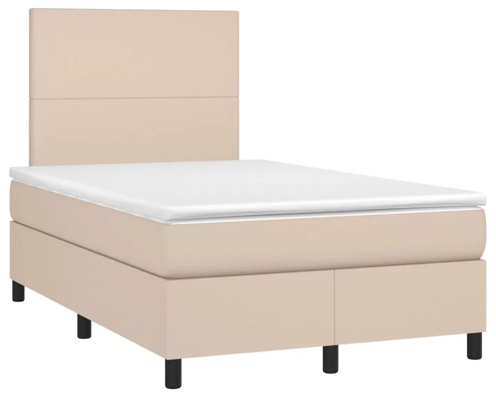 Κρεβάτι Boxspring Στρώμα&amp;LED Καπουτσίνο 120x200 εκ. Συνθ. Δέρμα - Καφέ