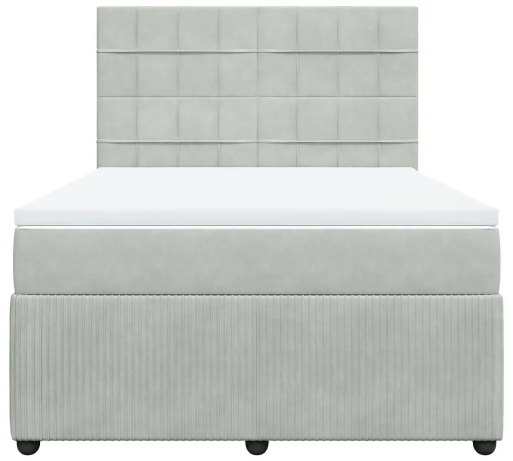 Κρεβάτι Boxspring με Στρώμα Ανοιχτό Γκρι 160x200 εκ. Βελούδινο - Γκρι