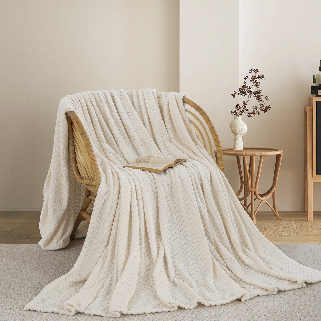 Κουβέρτα Fleece Ημίδιπλη (180x240) AdamHome 550 Ecru