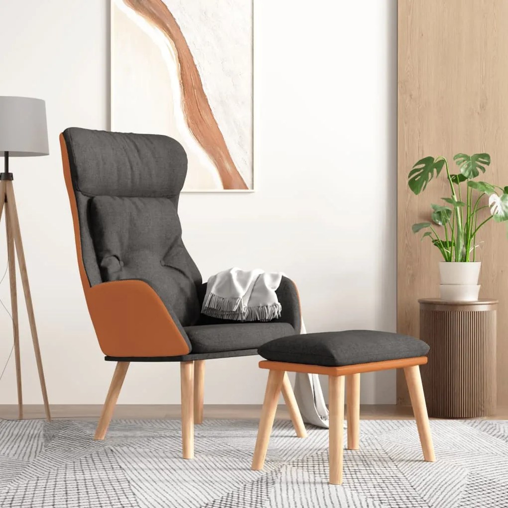 vidaXL Πολυθρόνα Relax Σκ. Γκρι Συνθετικό Δέρμα/'Υφασμα με Υποπόδιο