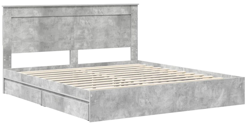 vidaXL Κρεβάτι Αποθήκης Σκυρόδεμα Γκρι 200 x 200 cm Επεξεργασμένο ξύλο