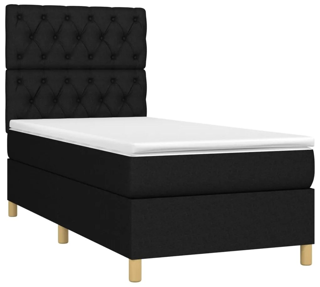 vidaXL Κρεβάτι Boxspring με Στρώμα & LED Μαύρο 80x200 εκ. Υφασμάτινο