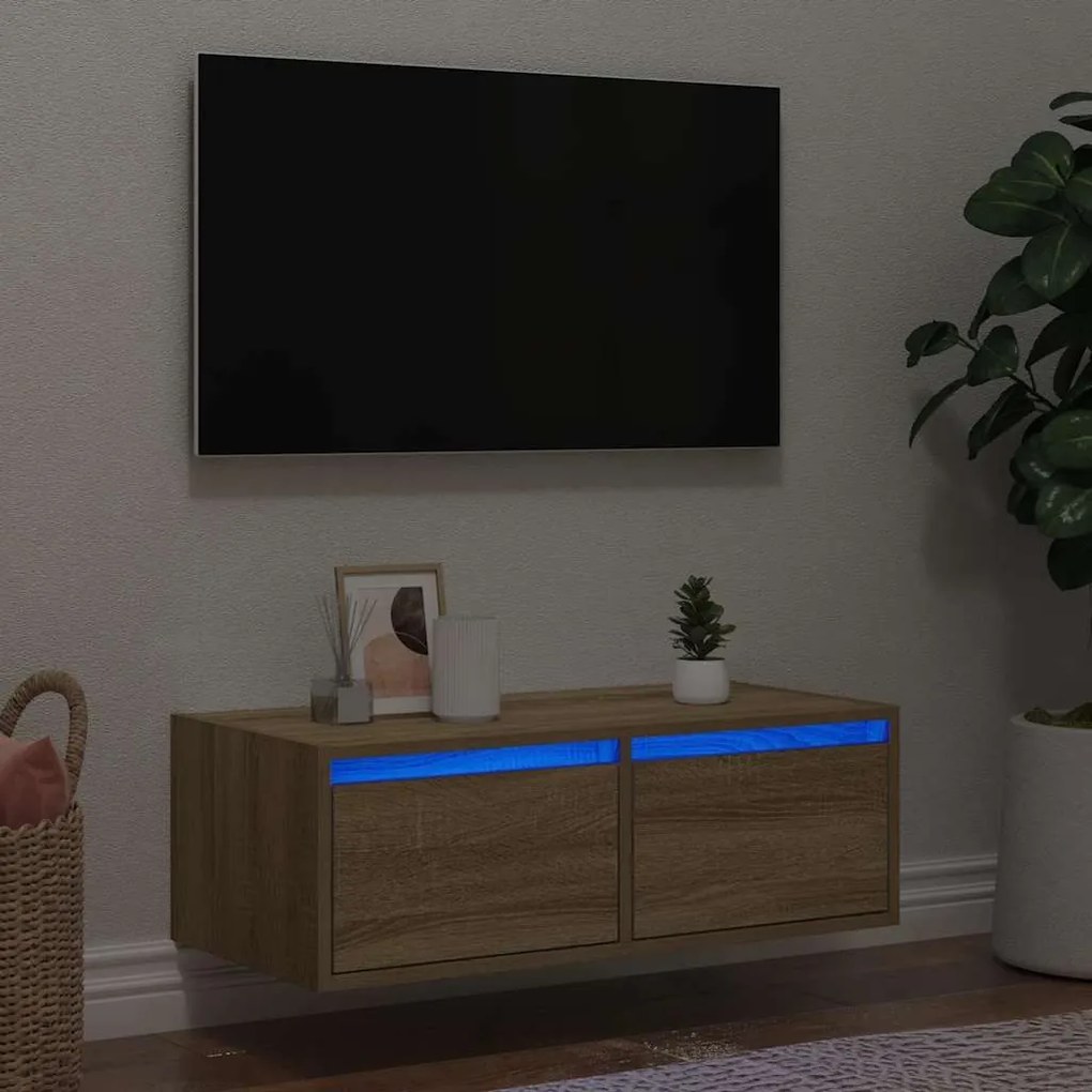 ντουλάπι τηλεόρασης με φώτα LED Sonoma Oak 75x35,5x25 cm - Καφέ