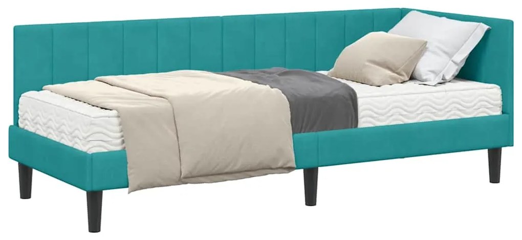 vidaXL Κρεβάτι γωνίας με στρώμα με στρώμα 2 pcs Τιρκουάζ Βελούδο