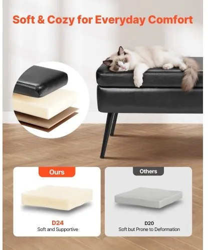 VEVOR PU Leather Storage Ottoman Bench Shoe Seat with Storage & Metal Legs Black