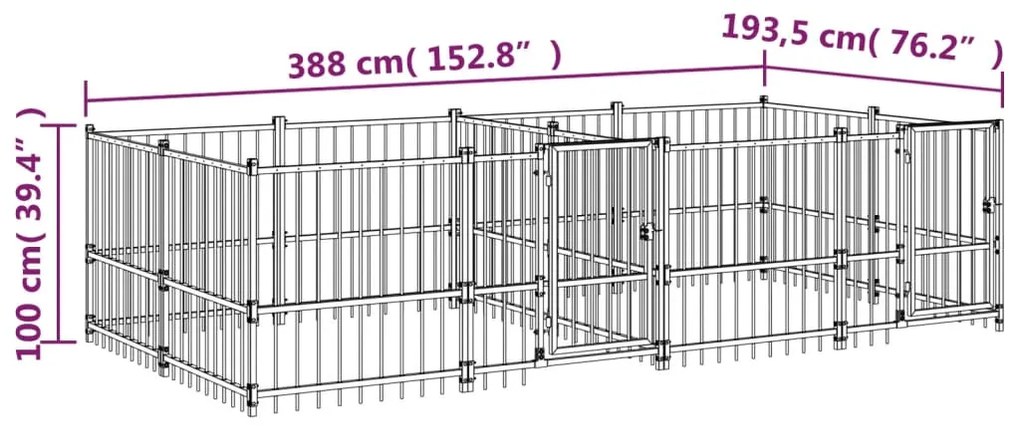 vidaXL Κλουβί Σκύλου Εξωτερικού Χώρου 7,51 μ² από Ατσάλι