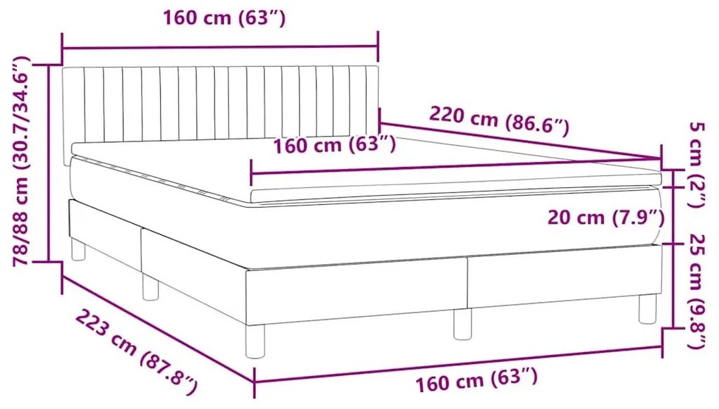 Box Spring Κρεβάτι με στρώμα Σκούρο γκρι 160x220 cm Βελούδινο - Γκρι