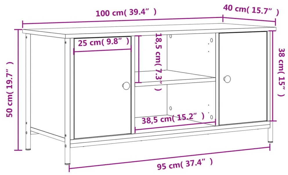 Έπιπλο Τηλεόρασης Καφέ Δρυς 100x40x50 εκ. Επεξεργασμένο Ξύλο - Καφέ