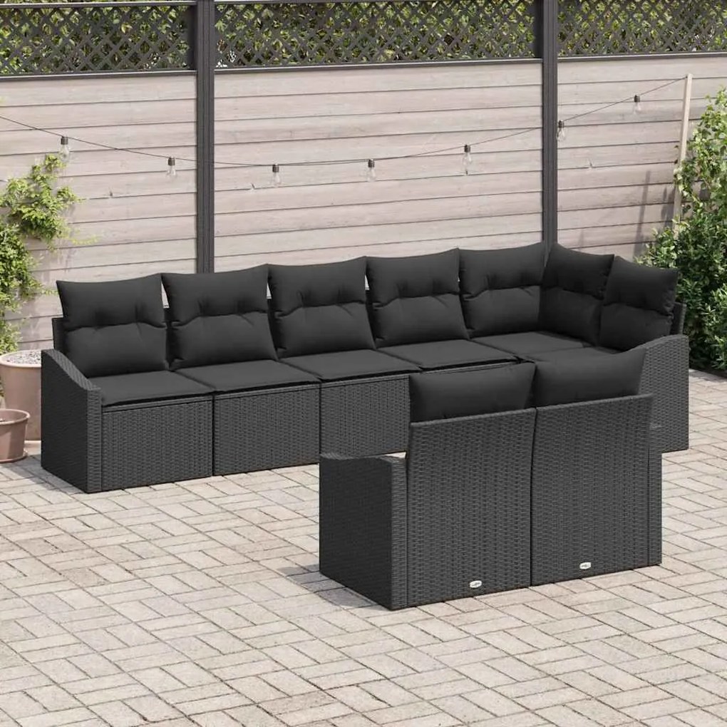 vidaXL Σετ Καναπέ Κήπου 8 pcs Μαύρο Πολυ ράταν