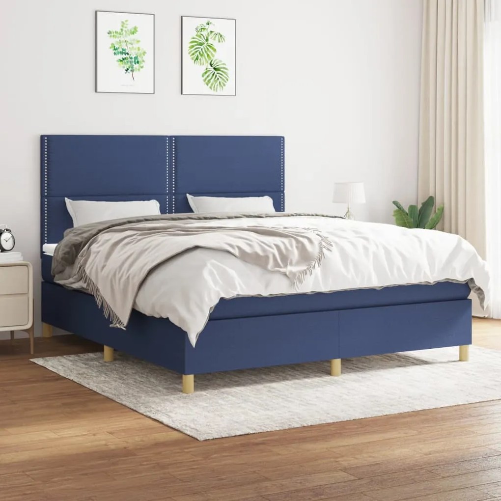 Κρεβάτι Boxspring με Στρώμα Μπλε 160x200 εκ. Υφασμάτινο