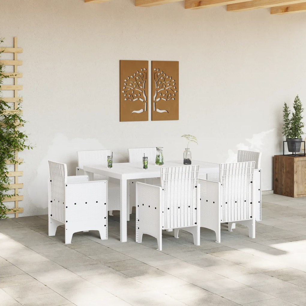 vidaXL Σετ Γευμάτων Κήπου 7 pcs Λευκό Ψάθα / Πολυεστέρας