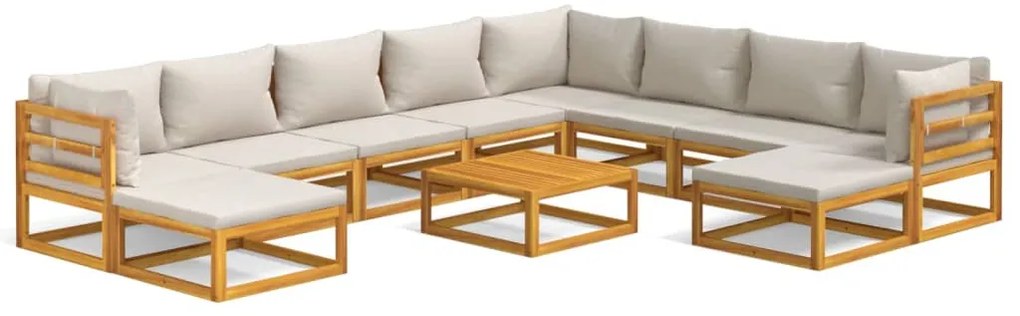 vidaXL Σαλόνι Κήπου Σετ 11 Τεμαχίων Μασίφ Ξύλο με Αν. Γκρι Μαξιλάρια